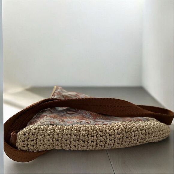 Sakroots Bohemian Crochet Zip Closure Adjustable Crossbody Neutral Tan Blue - Picture 6 of 10